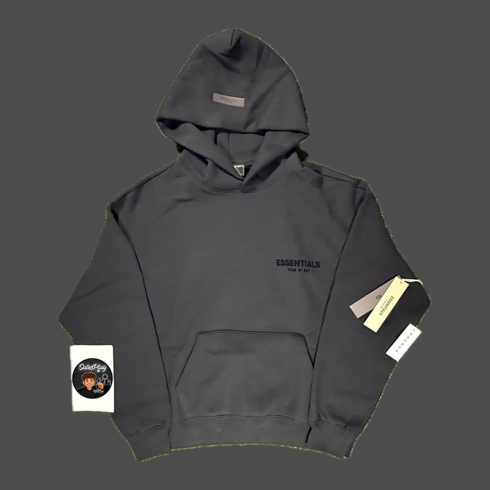 Essentials Black Pullover Hoodie with Front Logo